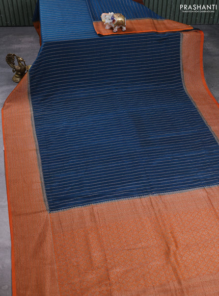 Banarasi semi crepe saree peacock blue and rust shade with allover thread & zari weaves and woven border