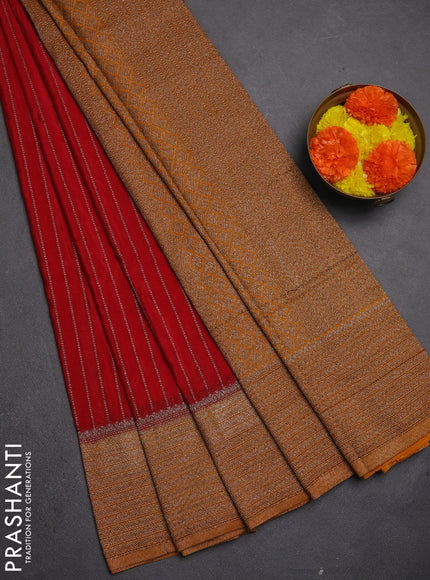 Banarasi semi crepe saree red and dark mustard with allover thread & zari weaves and woven border