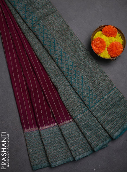 Banarasi semi crepe saree purple and peacock green with allover thread & zari weaves and woven border