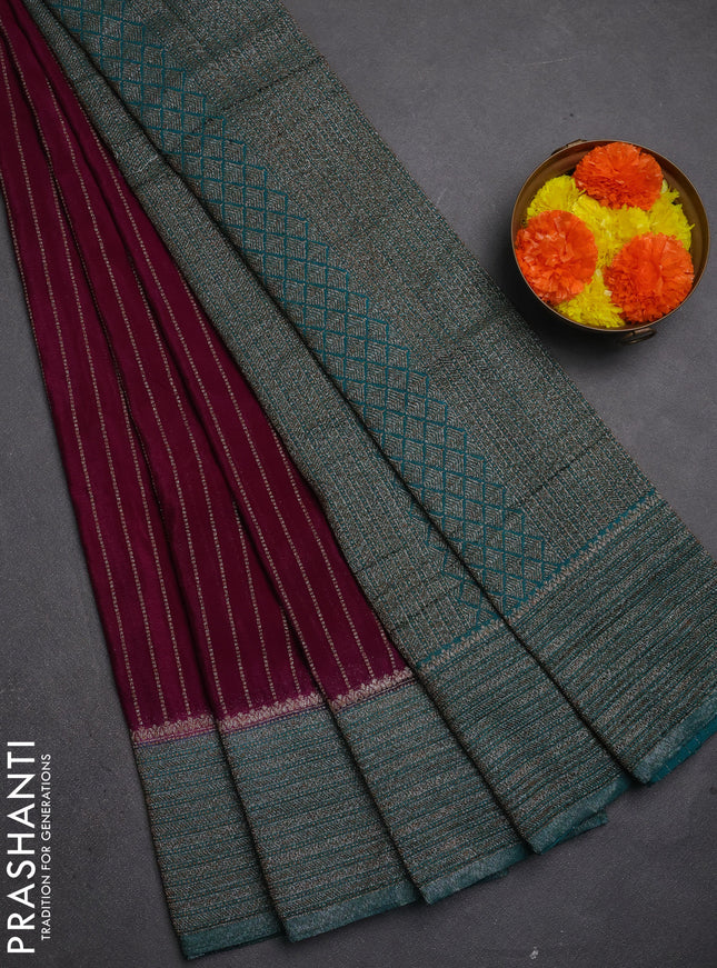 Banarasi semi crepe saree purple and peacock green with allover thread & zari weaves and woven border