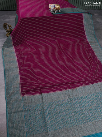 Banarasi semi crepe saree purple and peacock green with allover thread & zari weaves and woven border