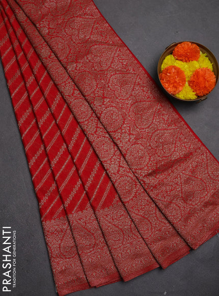 Banarasi semi crepe saree red with allover thread & zari weaves and woven border