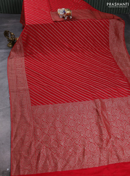 Banarasi semi crepe saree red with allover thread & zari weaves and woven border
