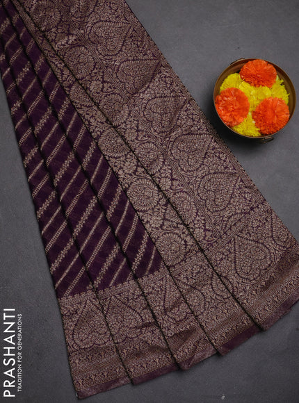 Banarasi semi crepe saree purple with allover thread & zari weaves and woven border