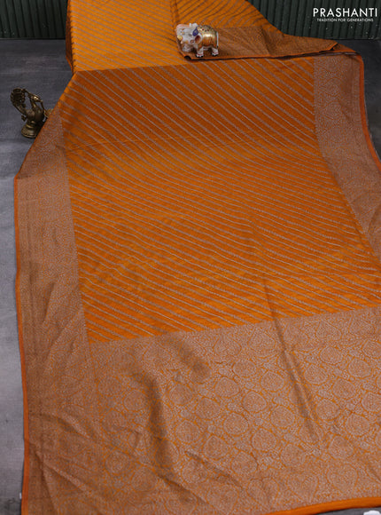 Banarasi semi crepe saree mango yellow with allover thread & zari weaves and woven border