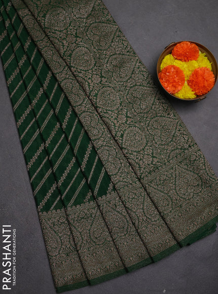 Banarasi semi crepe saree dark green with allover thread & zari weaves and woven border