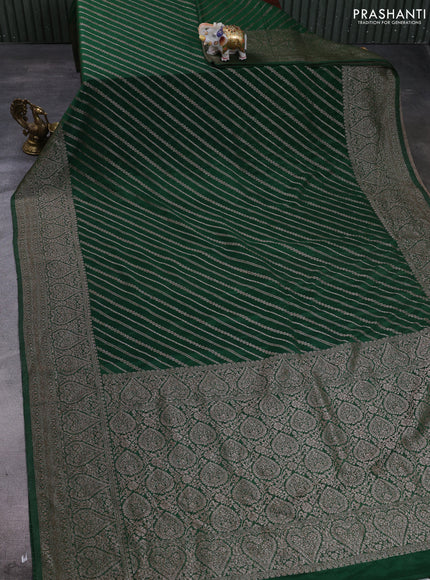 Banarasi semi crepe saree dark green with allover thread & zari weaves and woven border
