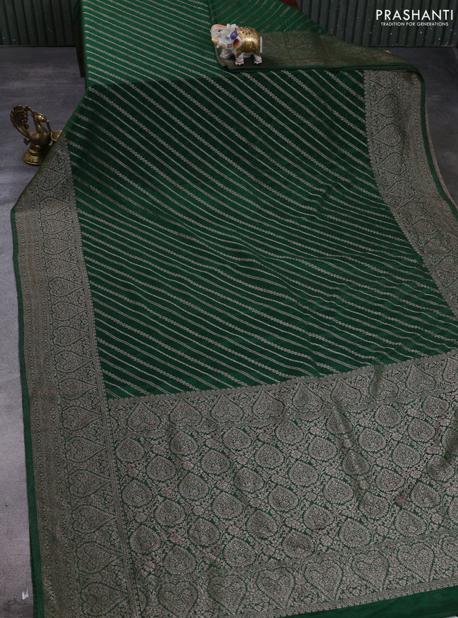 Banarasi semi crepe saree dark green with allover thread & zari weaves and woven border