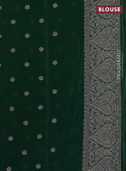 Banarasi semi crepe saree dark green with allover thread & zari weaves and woven border