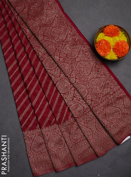 Banarasi semi crepe saree wine shade with allover thread & zari weaves and woven border