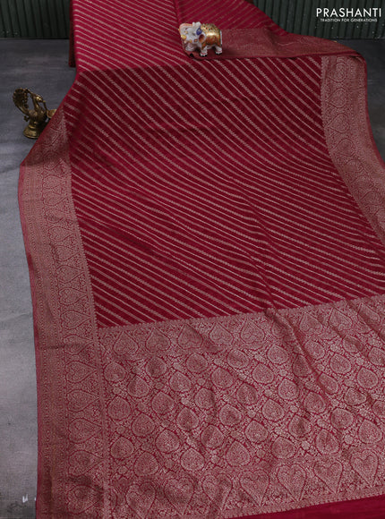 Banarasi semi crepe saree wine shade with allover thread & zari weaves and woven border