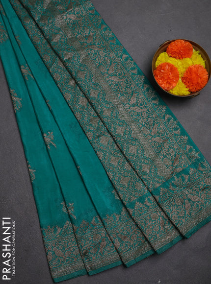 Banarasi semi crepe saree teal green with allover thread & zari woven buttas and woven border