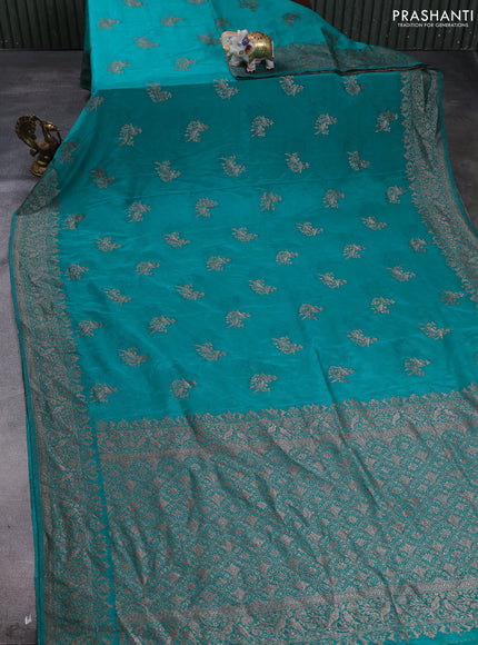 Banarasi semi crepe saree teal green with allover thread & zari woven buttas and woven border
