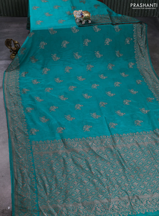 Banarasi semi crepe saree teal green with allover thread & zari woven buttas and woven border
