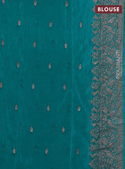 Banarasi semi crepe saree teal green with allover thread & zari woven buttas and woven border