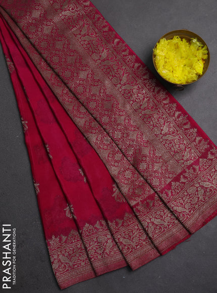 Banarasi semi crepe saree pink with allover thread & zari woven buttas and woven border