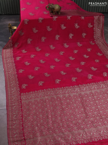 Banarasi semi crepe saree pink with allover thread & zari woven buttas and woven border