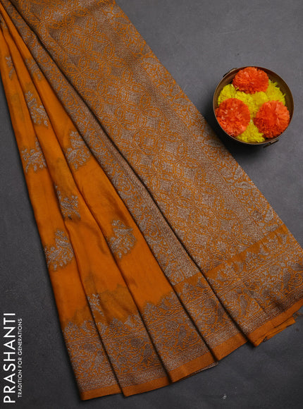 Banarasi semi crepe saree mustard yellow with allover thread & zari woven buttas and woven border