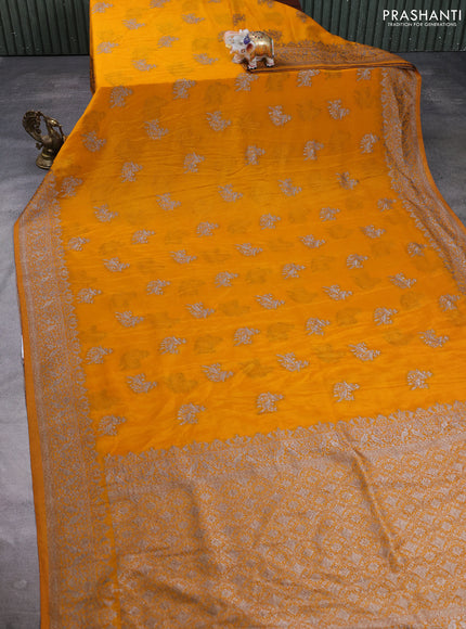 Banarasi semi crepe saree mustard yellow with allover thread & zari woven buttas and woven border