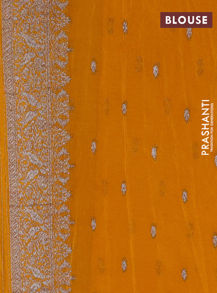 Banarasi semi crepe saree mustard yellow with allover thread & zari woven buttas and woven border