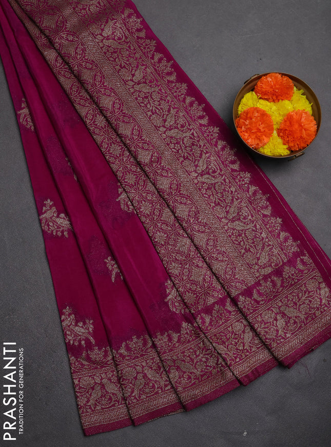 Banarasi semi crepe saree purple with allover thread & zari woven buttas and woven border