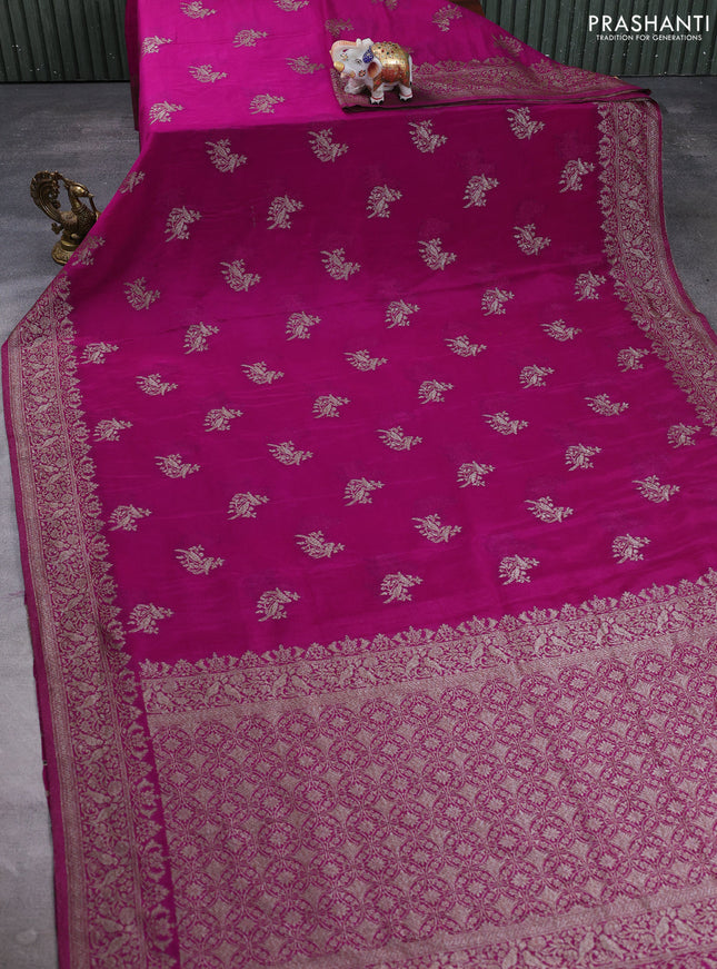 Banarasi semi crepe saree purple with allover thread & zari woven buttas and woven border