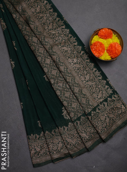 Banarasi semi crepe saree bottle green with allover thread & zari woven buttas and woven border