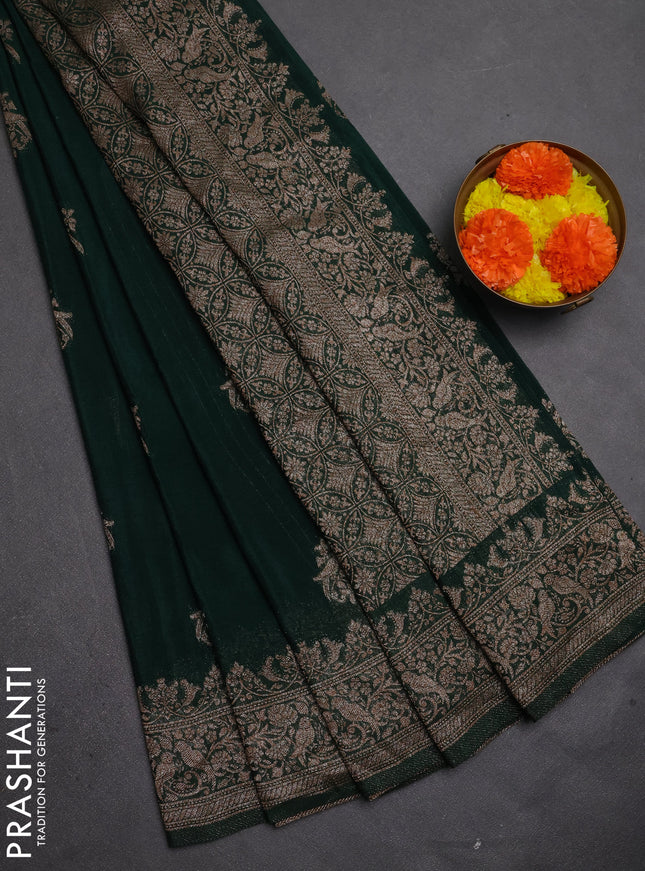 Banarasi semi crepe saree bottle green with allover thread & zari woven buttas and woven border