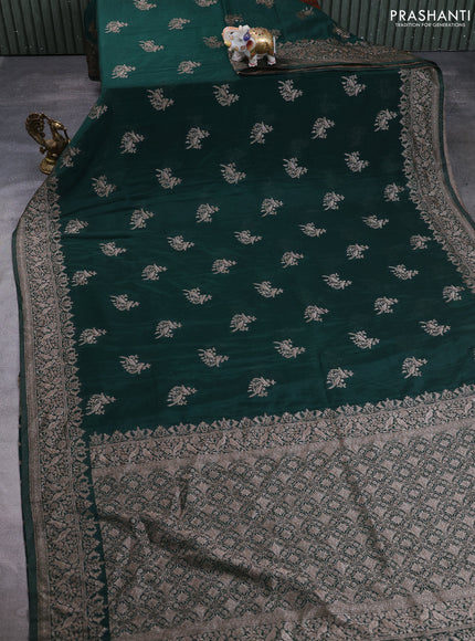Banarasi semi crepe saree bottle green with allover thread & zari woven buttas and woven border