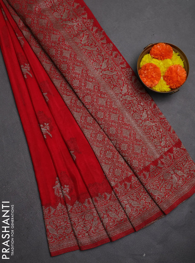 Banarasi semi crepe saree maroon with allover thread & zari woven buttas and woven border
