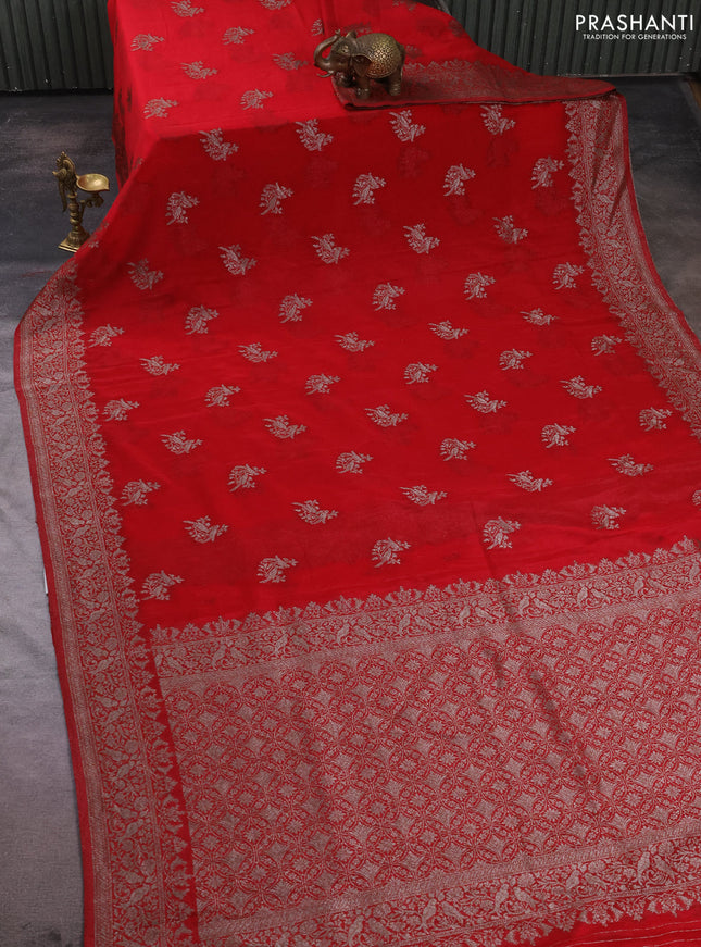 Banarasi semi crepe saree maroon with allover thread & zari woven buttas and woven border