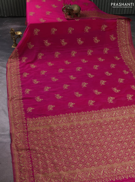 Banarasi semi crepe saree pink with allover thread & zari woven buttas and woven border