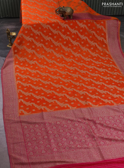 Banarasi semi crepe saree orange and pink with allover thread & zari weaves and woven border