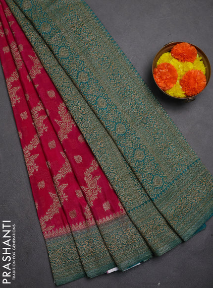 Banarasi semi crepe saree pink and teal green with allover thread & zari weaves and woven border