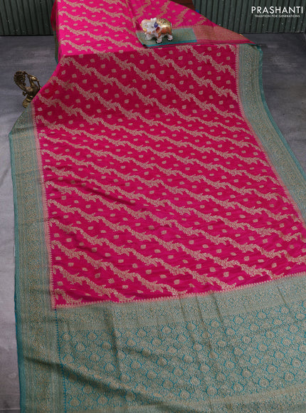 Banarasi semi crepe saree pink and teal green with allover thread & zari weaves and woven border