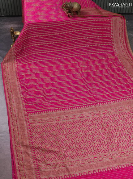 Banarasi semi crepe saree pink with allover thread & zari weaves and woven border