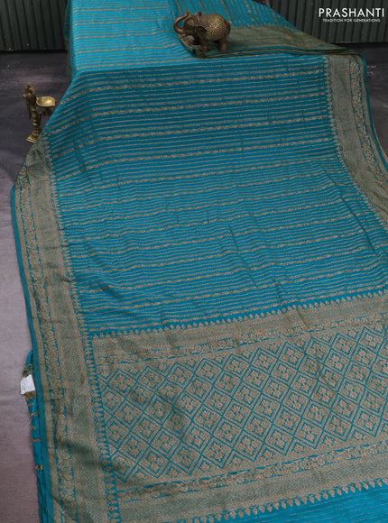 Banarasi semi crepe saree teal green with allover thread & zari weaves and woven border
