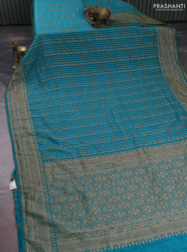 Banarasi semi crepe saree teal green with allover thread & zari weaves and woven border