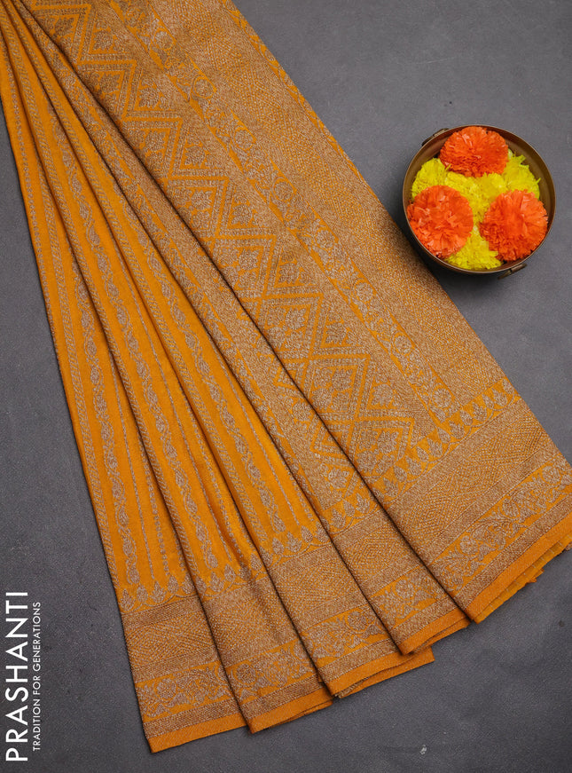 Banarasi semi crepe saree mustard yellow with allover thread & zari weaves and woven border