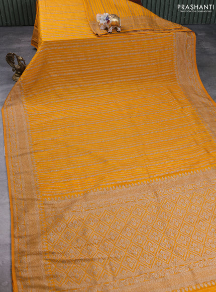 Banarasi semi crepe saree mustard yellow with allover thread & zari weaves and woven border