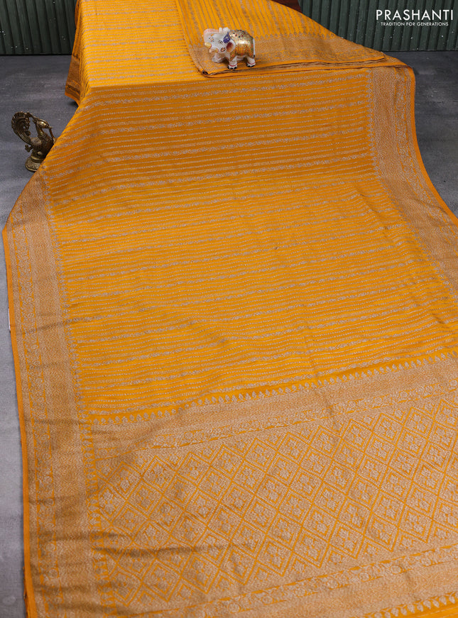 Banarasi semi crepe saree mustard yellow with allover thread & zari weaves and woven border