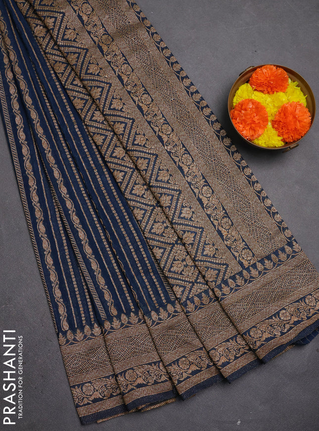 Banarasi semi crepe saree peacock blue with allover thread & zari weaves and woven border