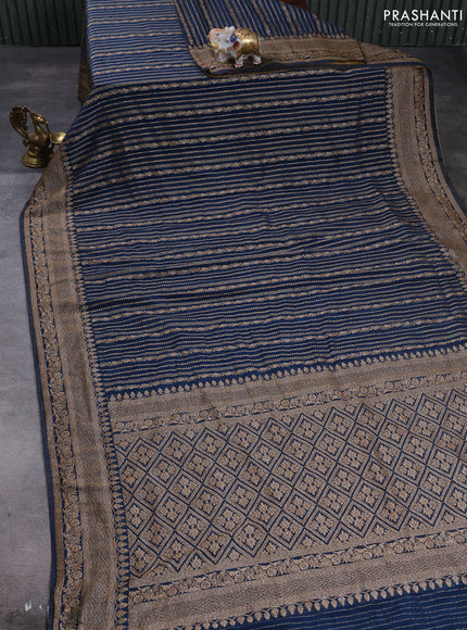 Banarasi semi crepe saree peacock blue with allover thread & zari weaves and woven border