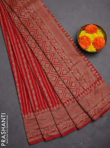 Banarasi semi crepe saree red with allover thread & zari weaves and woven border