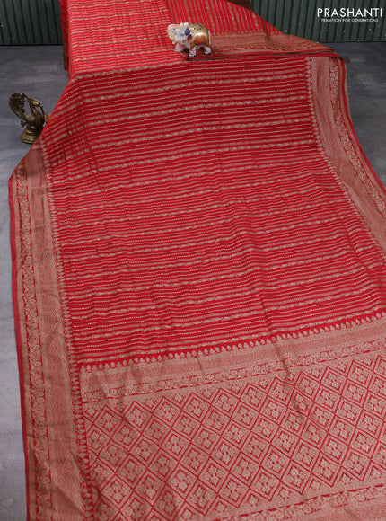 Banarasi semi crepe saree red with allover thread & zari weaves and woven border