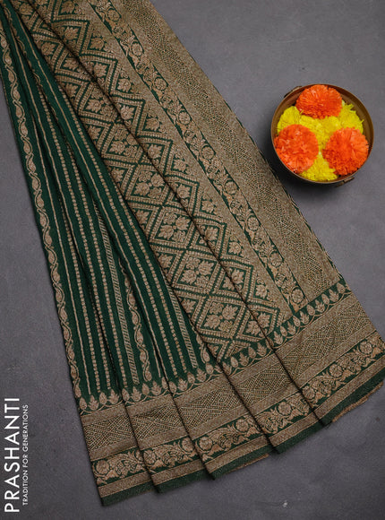 Banarasi semi crepe saree green with allover thread & zari weaves and woven border