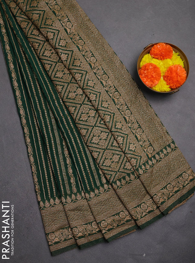 Banarasi semi crepe saree green with allover thread & zari weaves and woven border