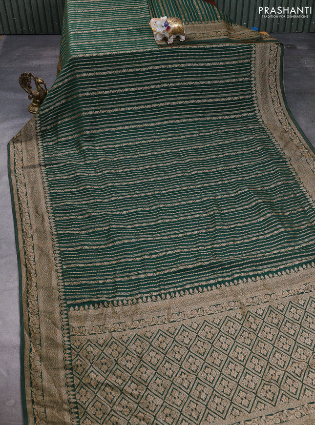 Banarasi semi crepe saree green with allover thread & zari weaves and woven border