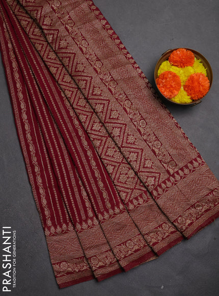 Banarasi semi crepe saree deep wine with allover thread & zari woven buttas and woven border