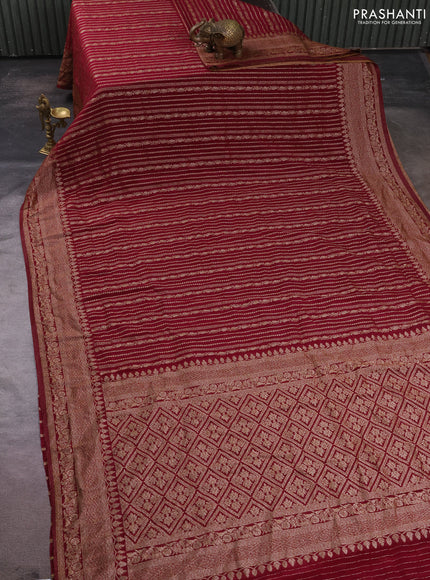 Banarasi semi crepe saree deep wine with allover thread & zari woven buttas and woven border